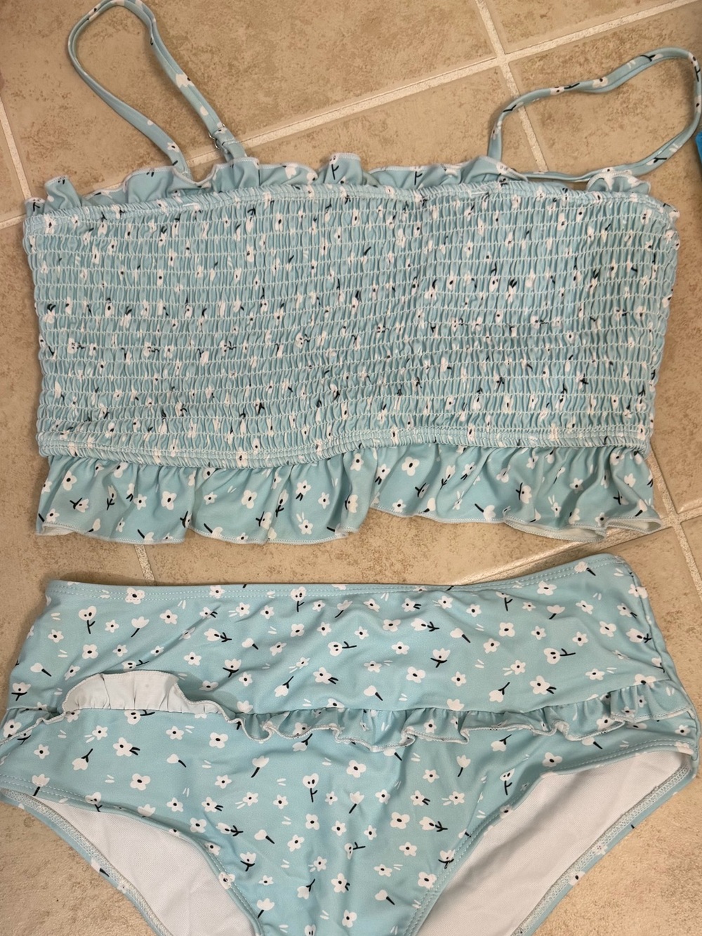 Light Blue Floral Ruffled Bikini Set size large